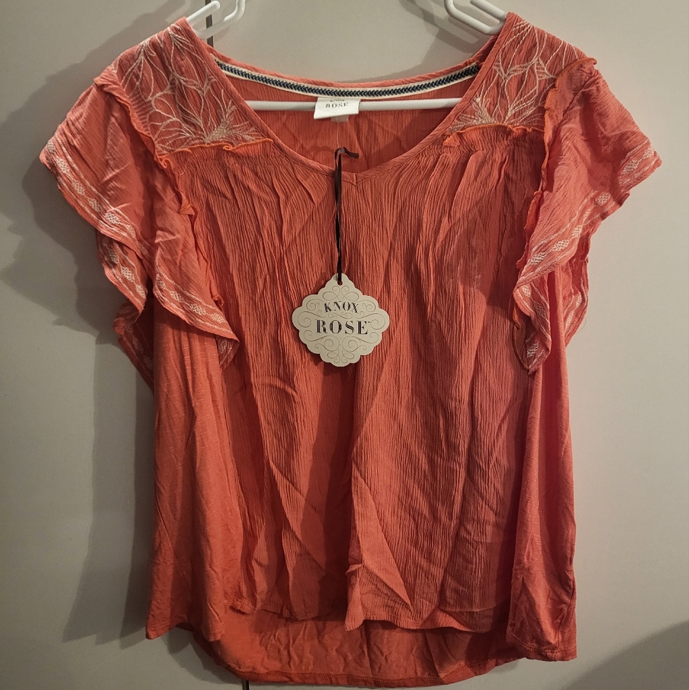 Knox Rose Coral Ruffle Sleeve Blouse